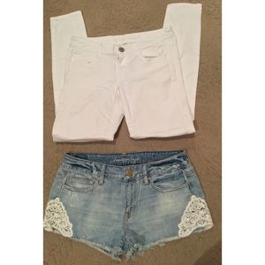 American Eagle White Jean & Crocheted Short Bundle